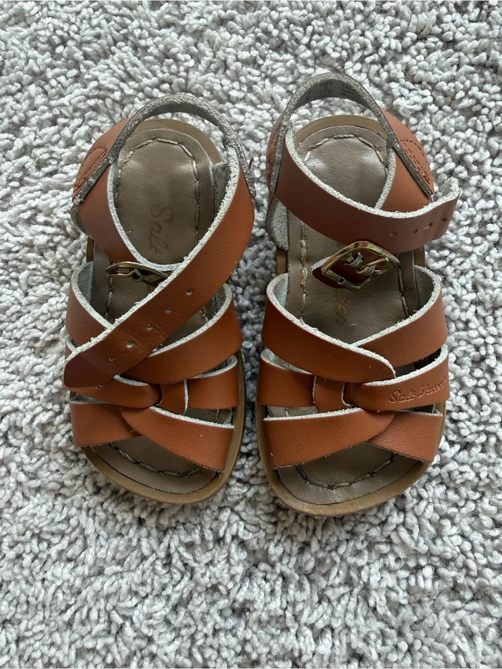 Salt Water Sandals by Hoy Tan Brown Strappy Kids Buckle Sandals